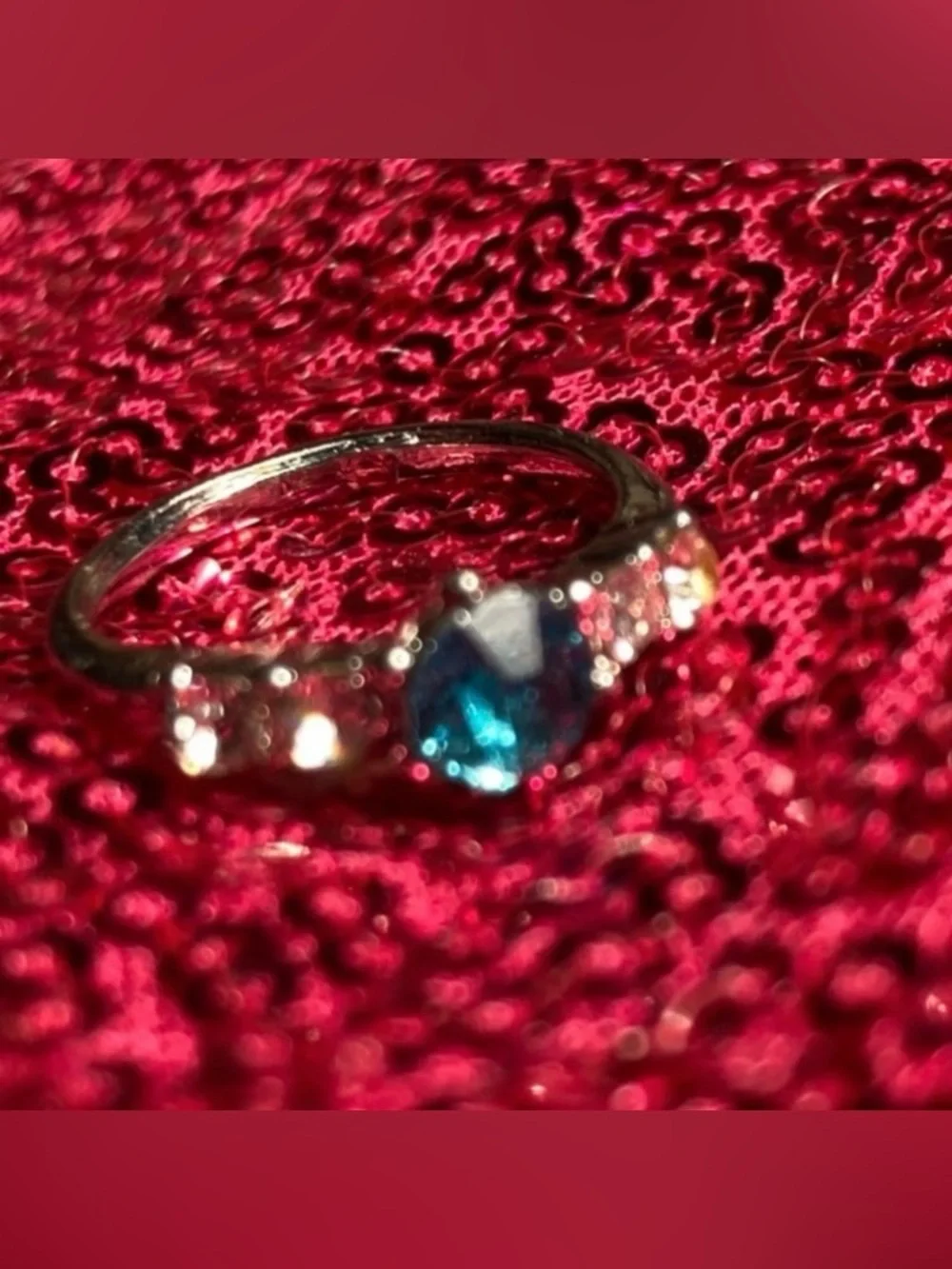 Aquamarine Birthstone Womens Ring Size 6 Sky Blue Sparkle Princess Cut Y2K gift